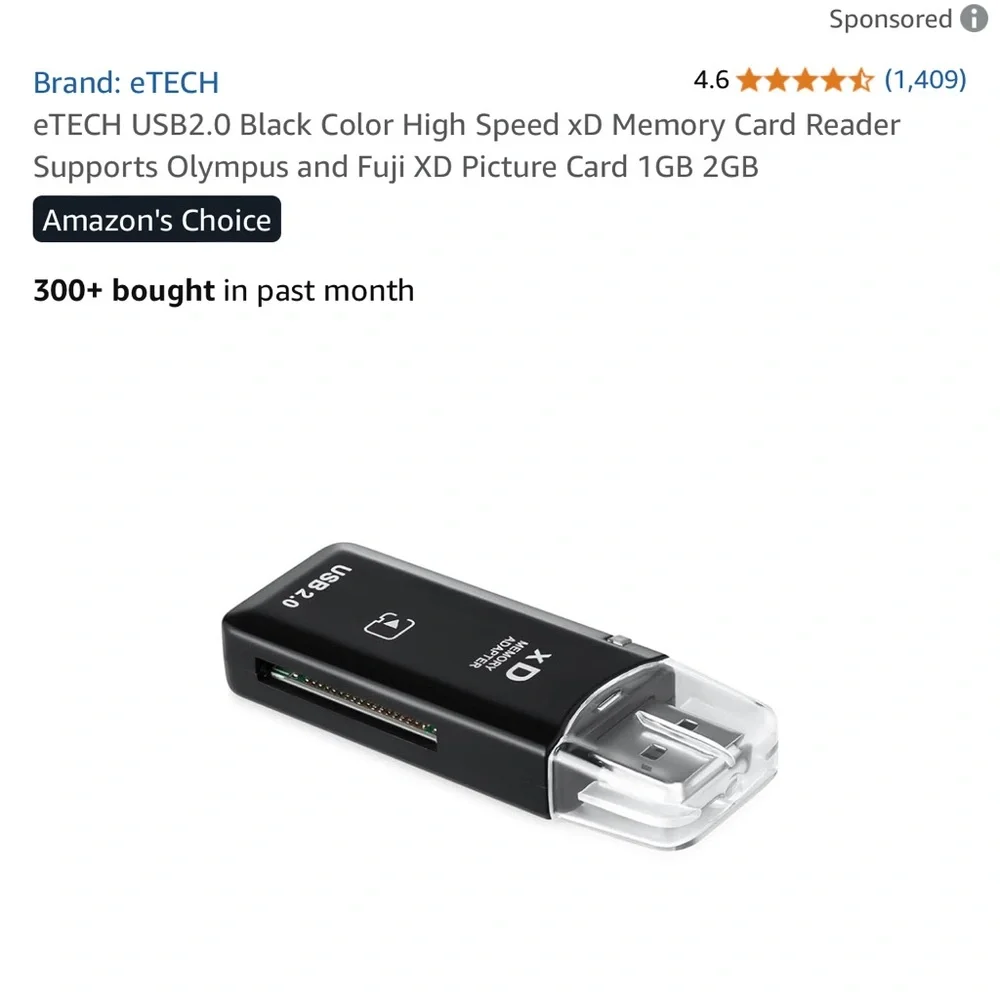 eTECH Black USB 2.0 XD Card Reader